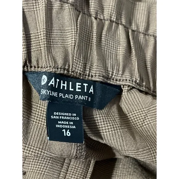 Athleta Skyline Plaid Pant II NEW Tie Waist Brown Work To Weekend Trouser 16